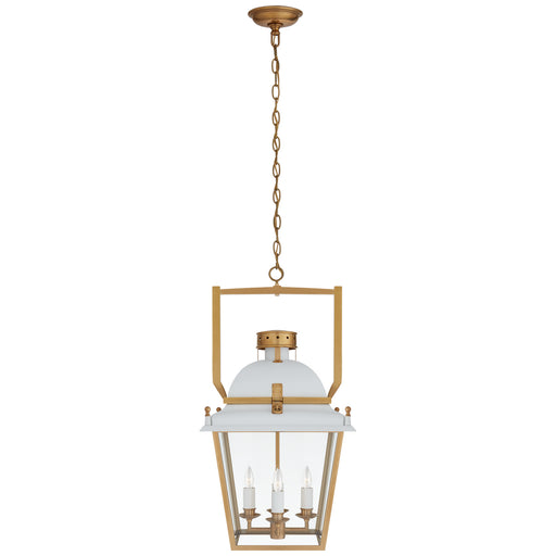 Coventry Four Light Lantern in Matte White and Antique-Burnished Brass