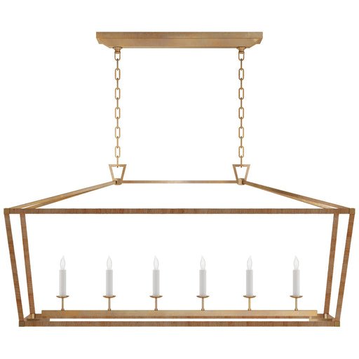 Darlana5 LED Linear Pendant in Antique-Burnished Brass and Natural Rattan