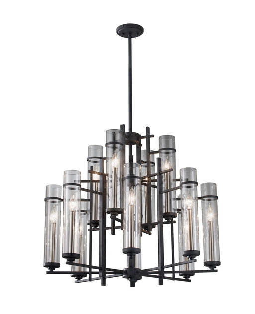 Ethan 12 Light Chandelier in Antique Forged Iron / Brushed Steel