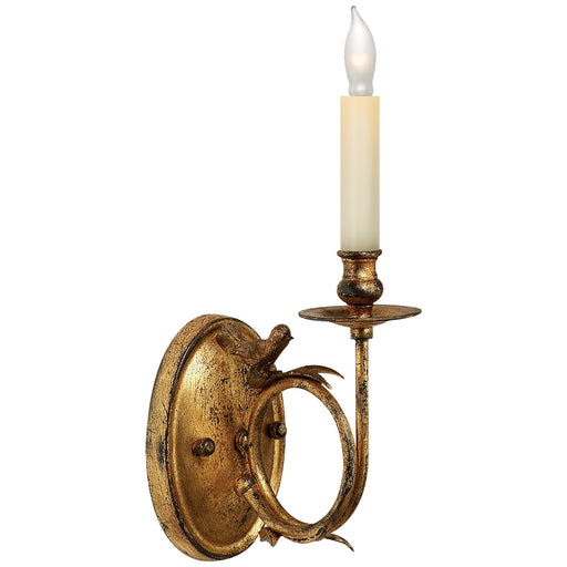 Perching Bird One Light Wall Sconce in Gilded Iron