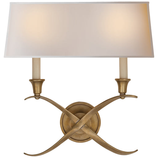 Cross Bouillotte Two Light Wall Sconce in Antique-Burnished Brass