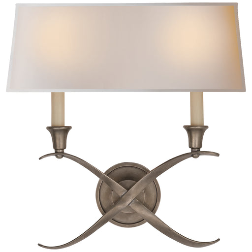 Cross Bouillotte Two Light Wall Sconce in Antique Nickel