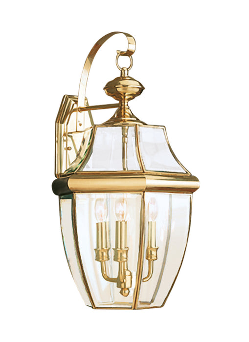 Lancaster Three Light Outdoor Wall Lantern in Polished Brass