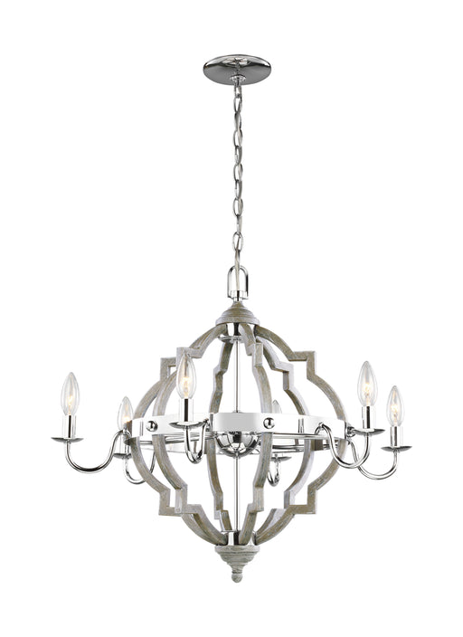 Socorro Six Light Chandelier in Washed Pine