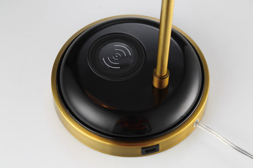 Claine Table Lamp with Wireless Charging Pad in Antique Bronze & Black - Lamps Expo