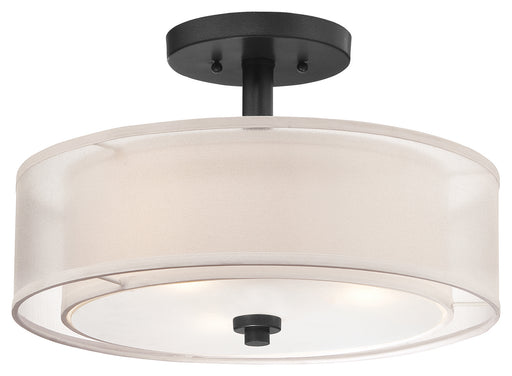 Parsons Studio 3-Light Semi-Flush Mount in Sand Coal with Translucent Silver Linen Shade Shade