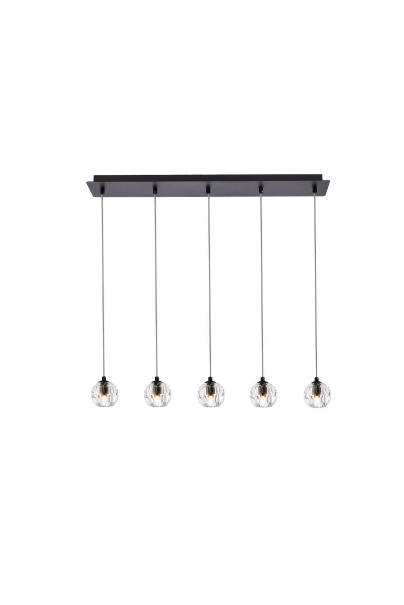 Eren 5-Light Pendant in Black with Clear Royal Cut Crystal