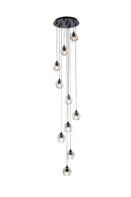 Eren 10-Light Pendant in Black with Clear Royal Cut Crystal