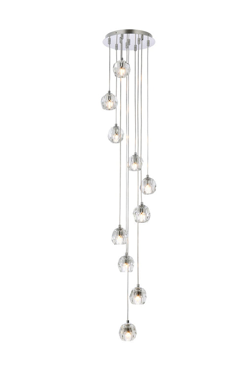 Eren 10-Light Pendant in Chrome with Clear Royal Cut Crystal