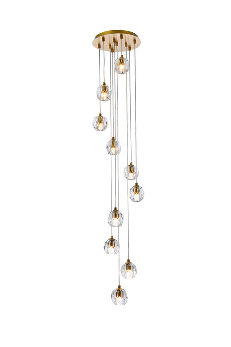 Eren 10-Light Pendant in Gold with Clear Royal Cut Crystal