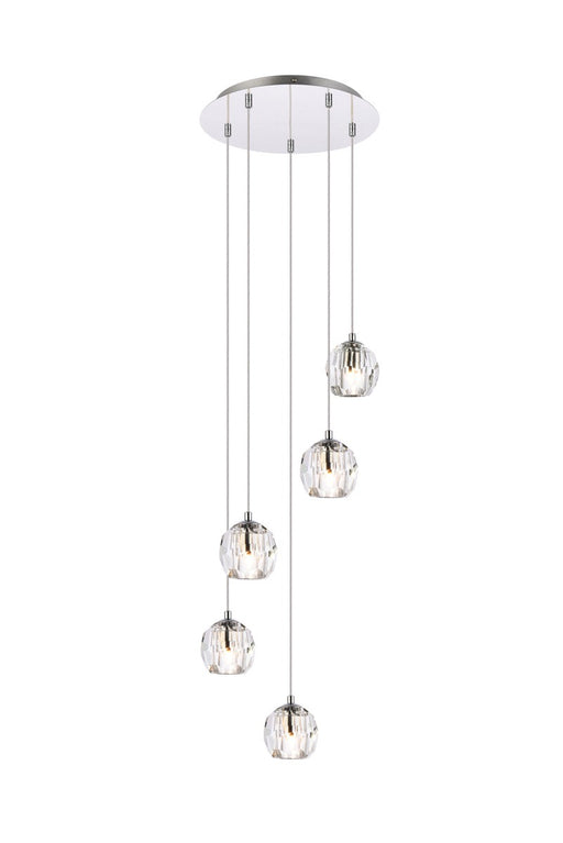 Eren 5-Light Pendant in Chrome with Clear Royal Cut Crystal