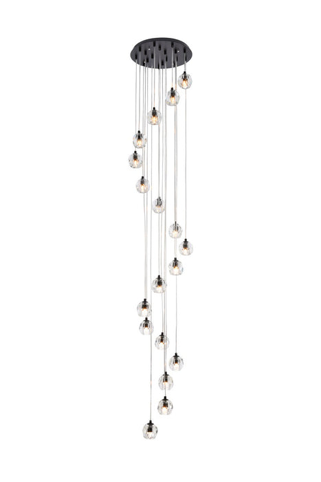 Eren 18-Light Pendant in Black with Clear Royal Cut Crystal