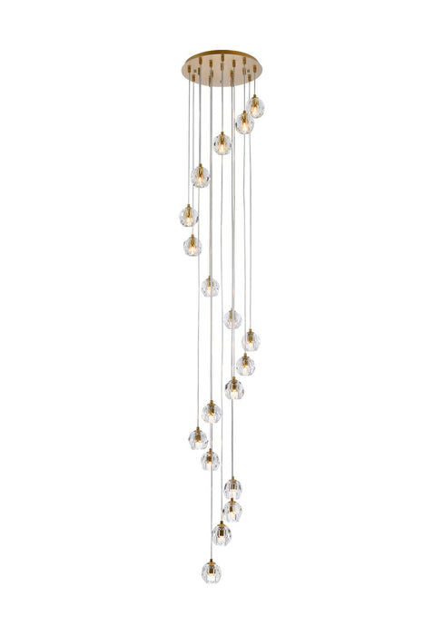 Eren 18-Light Pendant in Gold with Clear Royal Cut Crystal