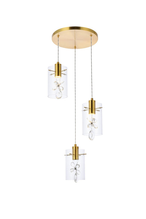 Hana 3-Light Pendant in Gold with Clear Royal Cut Crystal
