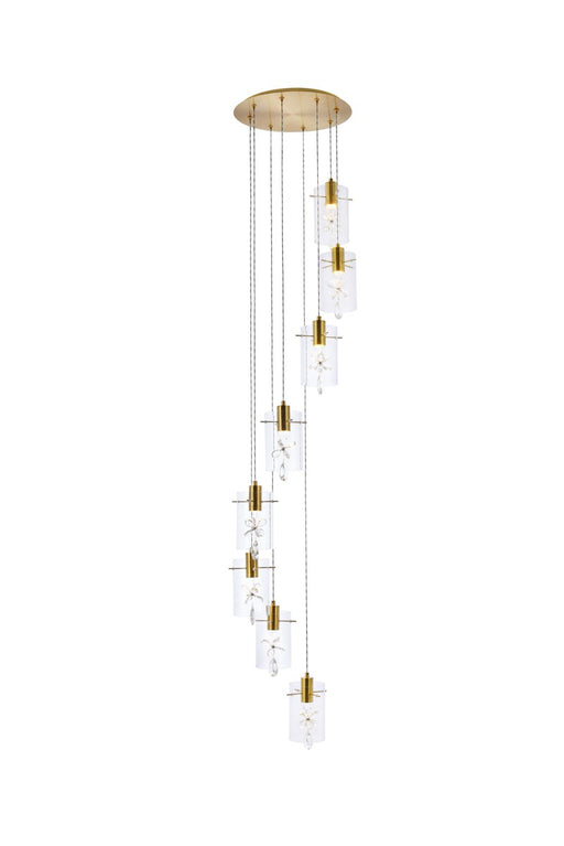 Hana 8-Light Pendant in Gold with Clear Royal Cut Crystal