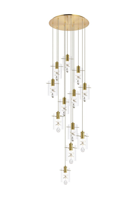 Hana 12-Light Pendant in Gold with Clear Royal Cut Crystal