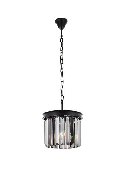 Sydney 3-Light Pendant in Matte Black with Silver Shade (Grey) Royal Cut Crystal
