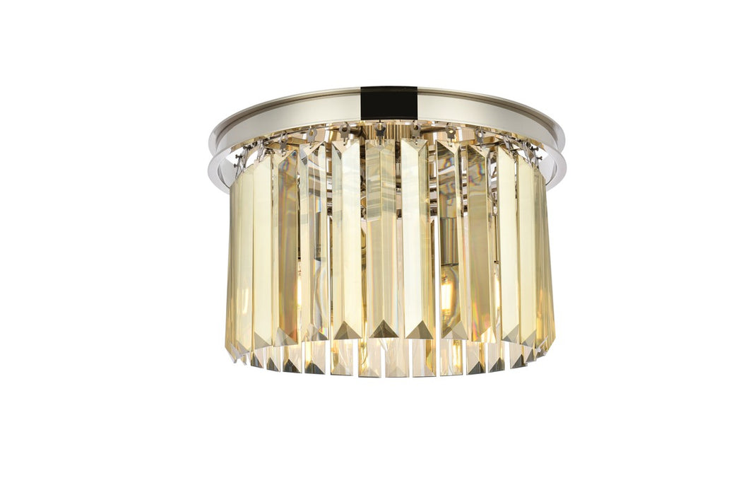 Sydney 3-Light Flush Mount in Polished Nickel with Golden Teak (Smoky) Royal Cut Crystal