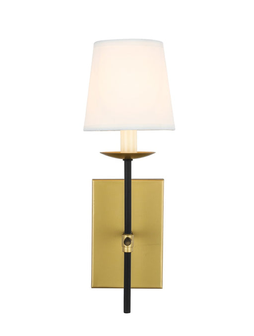 Eclipse 1-Light Wall Sconce in Brass & Black & White Shade