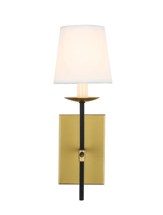 Eclipse 1-Light Wall Sconce in Brass & Black & White Shade