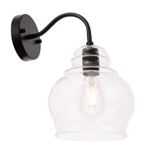 Pierce 1-Light Wall Sconce in Black & Clear Seeded Glass