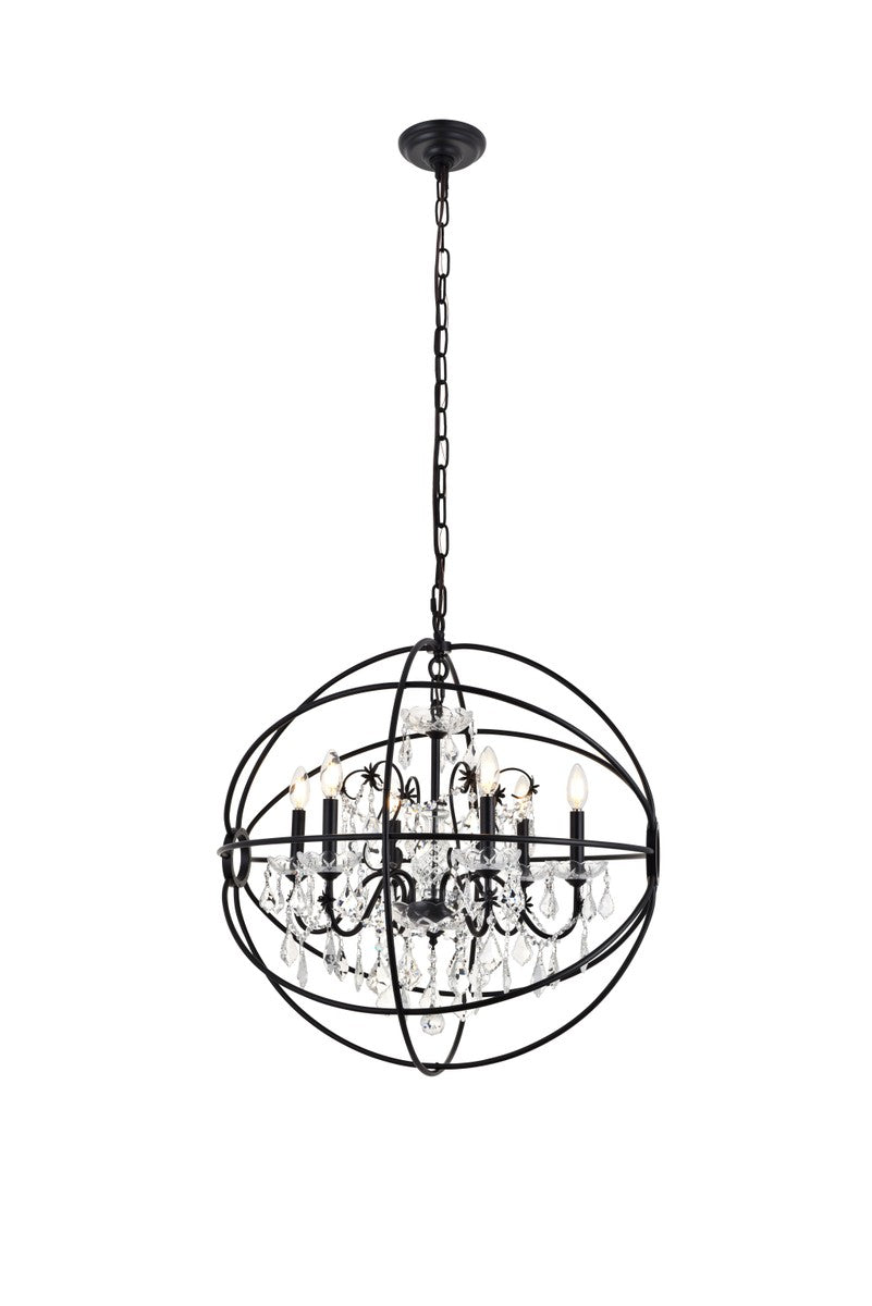 Cordelia 6-Light Pendant in Black with Clear royal cut Crystal