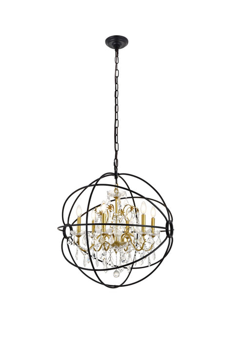 Cordelia 6-Light Pendant in Black & Gold with Clear royal cut Crystal