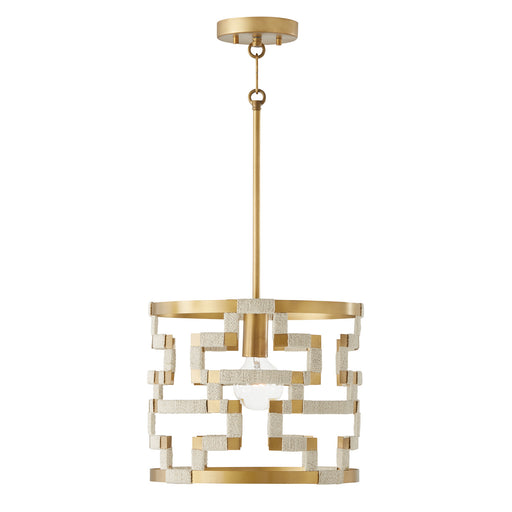 Hala One Light Pendant in Bleached Natural Jute and Patinaed Brass