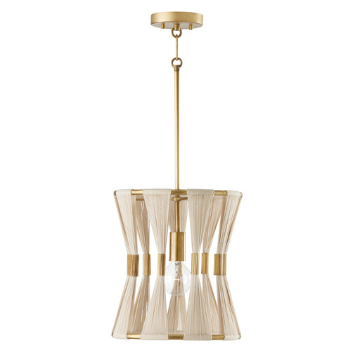 Bianca One Light Pendant in Bleached Natural Rope and Patinaed Brass