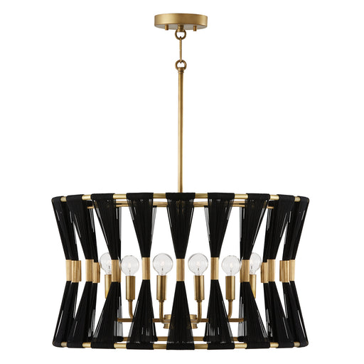 Bianca Six Light Pendant in Black Rope and Patinaed Brass