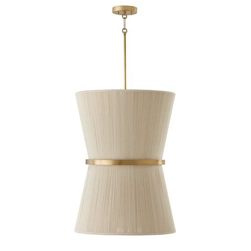 Cecilia Six Light Foyer Pendant in Bleached Natural Rope and Patinaed Brass
