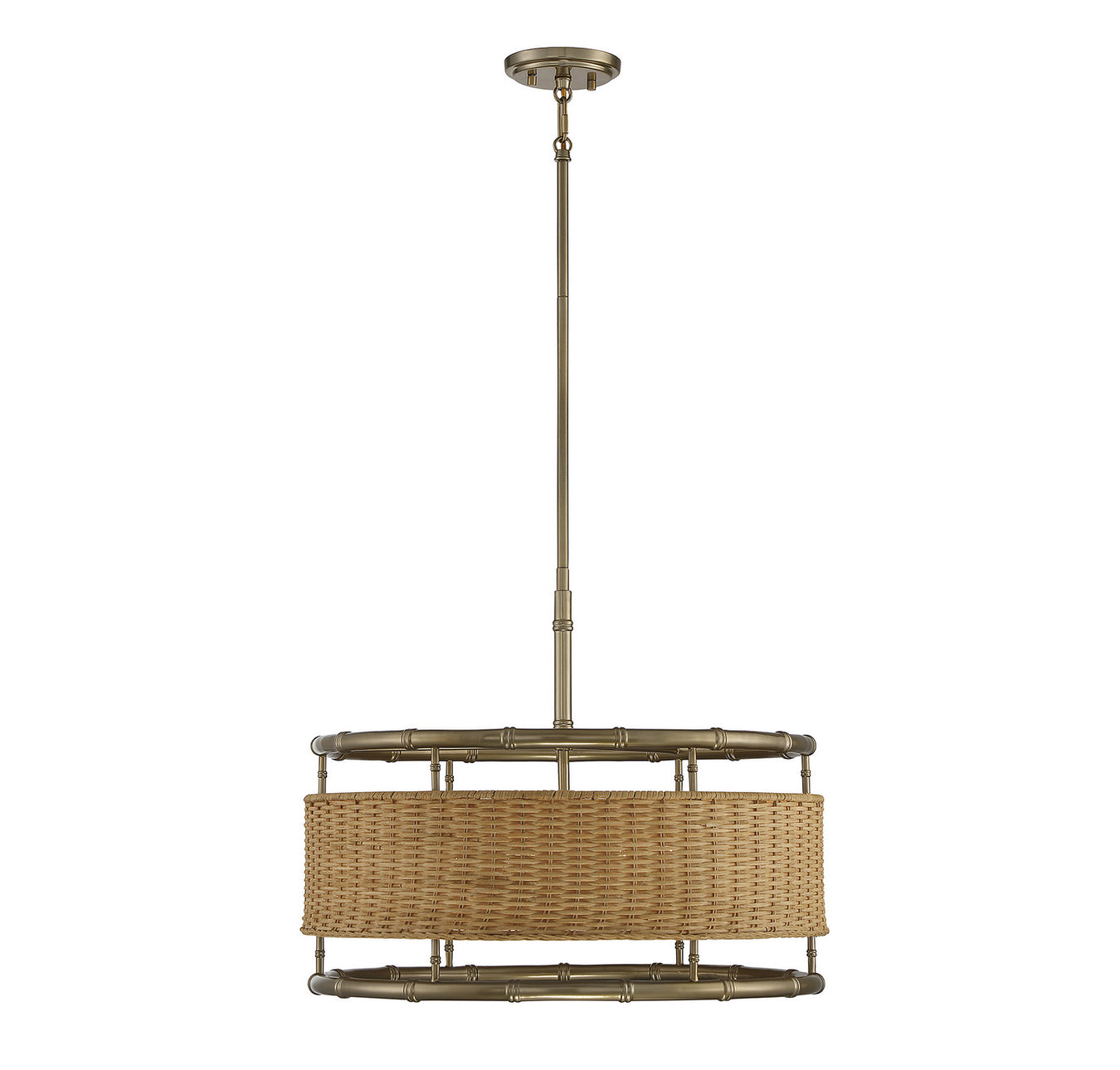 Arcadia 6-Light Pendant in Warm Brass With Natural Rattan - Lamps Expo
