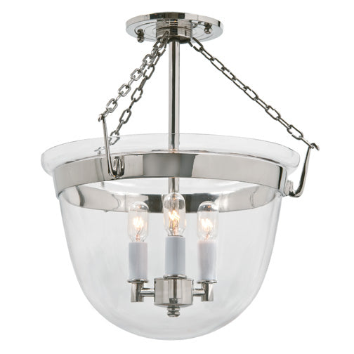 Harris Small Semi Flush Classic Bell Lantern with Clear Glass in Polished Nickel