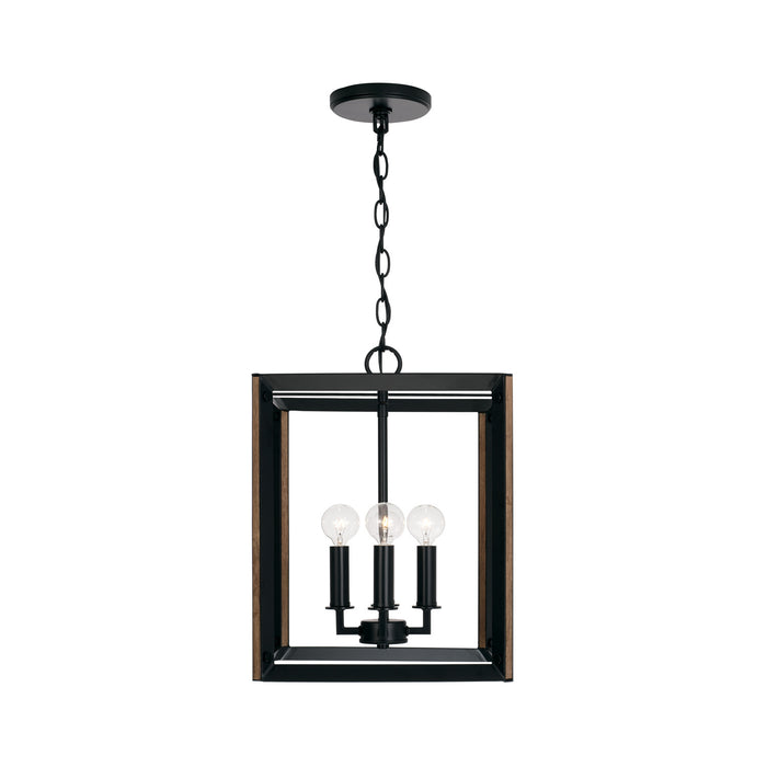 Rowe Four Light Foyer Pendant in Matte Black and Brown Wood