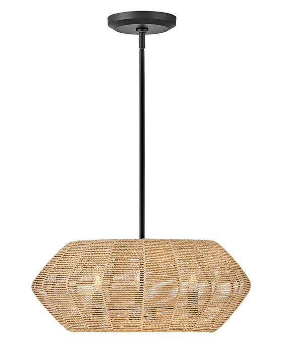 Luca Three Light Pendant in Black with Camel Rattan shade