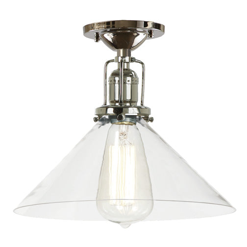 Central Park 1-Light Ceiling Mount with 10" Glass Shade in Polished Nickel with Clear Glass