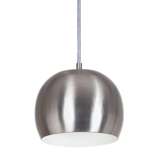 Kacey 1-Light Small Catamount Pendant with White Inside in Satin Nickel
