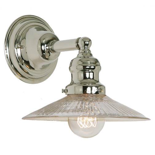 Central Park 1-Light Wall Sconce with 8" Glass Shade in Polished Nickel with Mercury Ribbed Glass