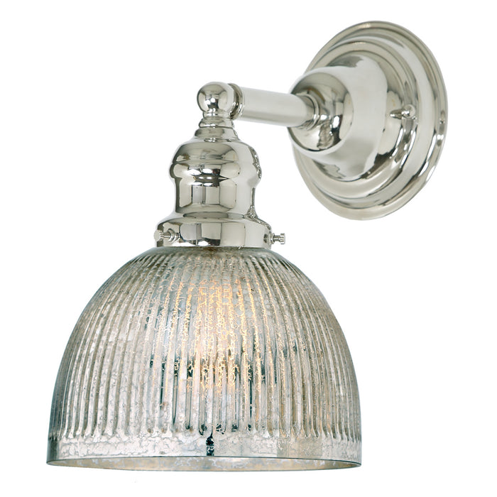 Central Park 1-Light Wall Sconce with 7" Glass Shade in Polished Nickel with Mercury Ribbed Glass