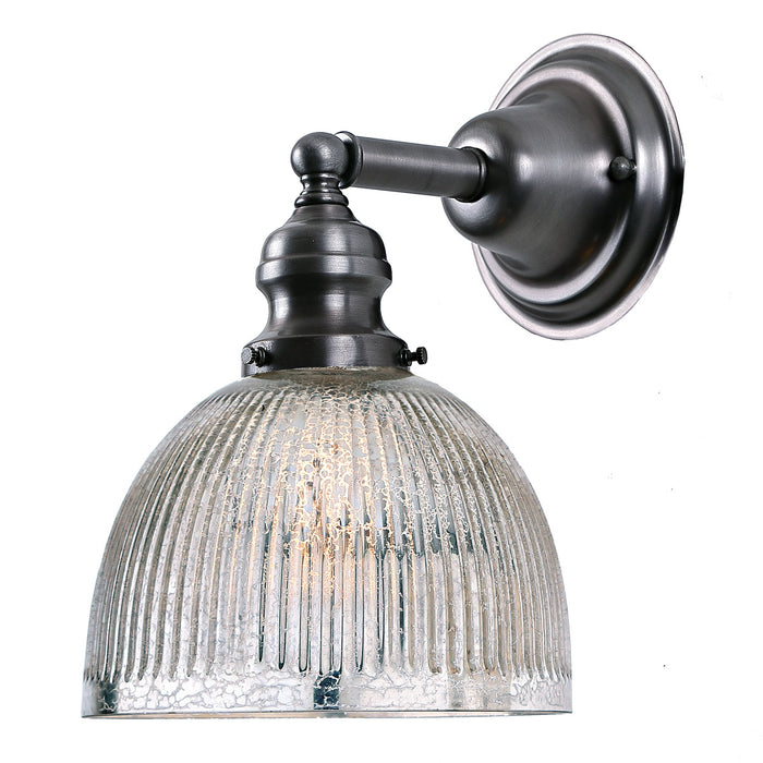 Central Park 1-Light Wall Sconce with 7" Glass Shade in Gun Metal with Mercury Ribbed Glass