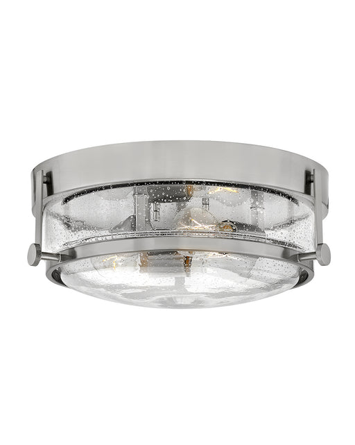 Harper LED Flush Mount in Brushed Nickel with Clear Seedy glass