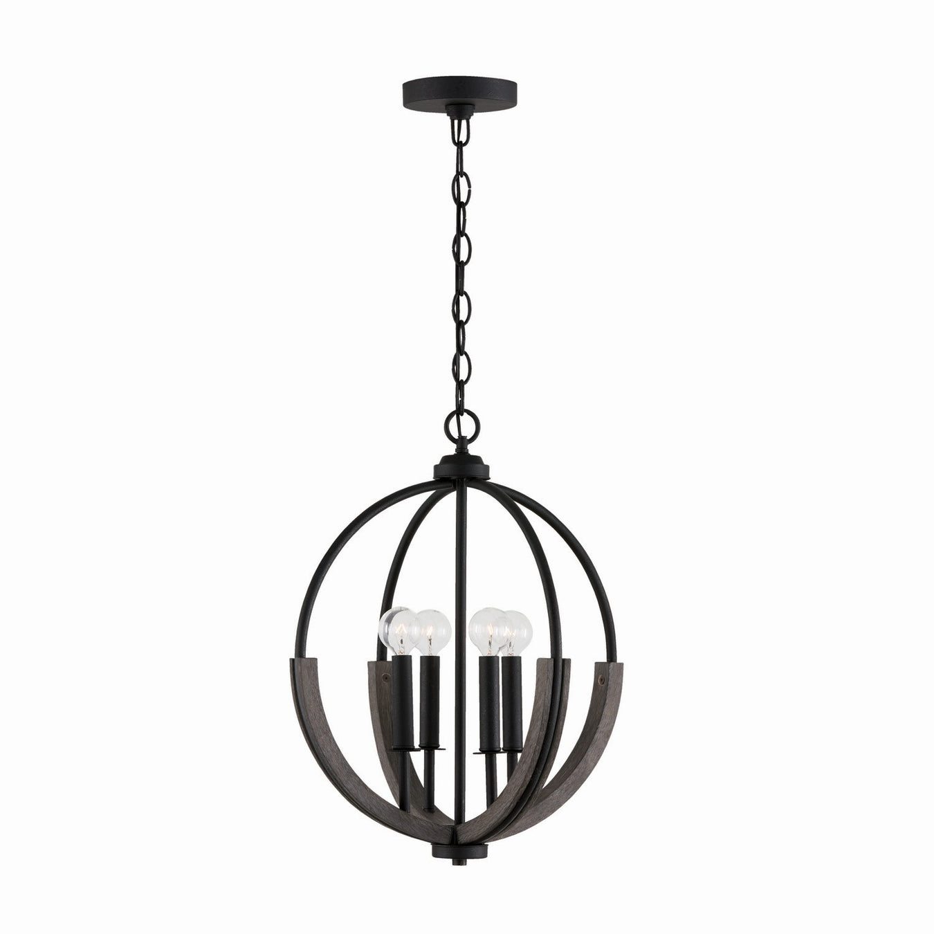 Clive Four Light Pendant in Carbon Grey and Black Iron