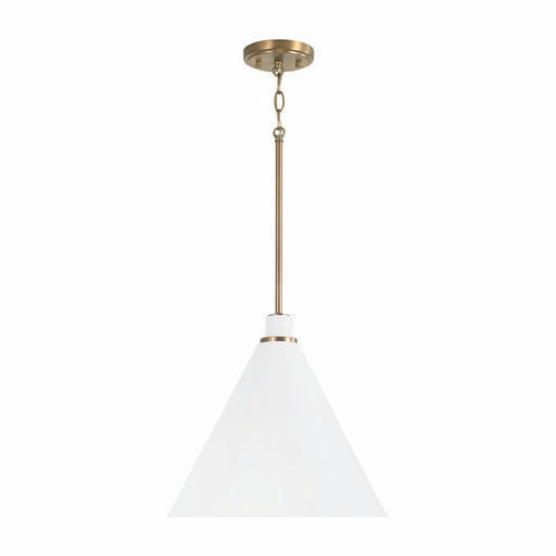 Bradley One Light Pendant in Aged Brass and White