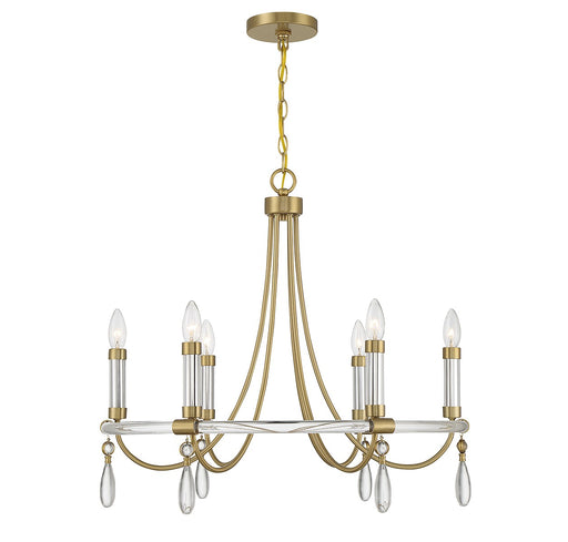 Mayfair Six Light Chandelier in Warm Brass and Chrome