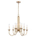 Cecil Eight Light Chandelier in Natural Brass