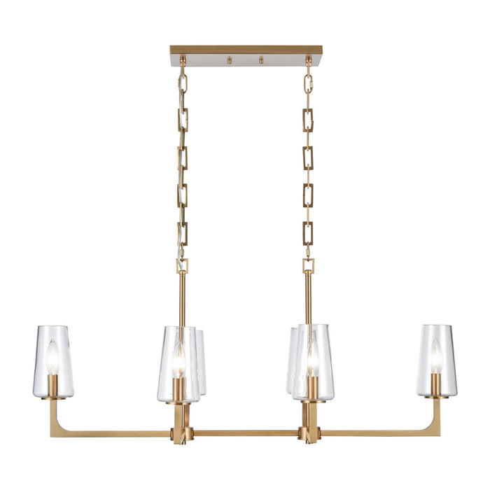 Fitzroy Six Light Linear Chandelier in Lacquered Brass
