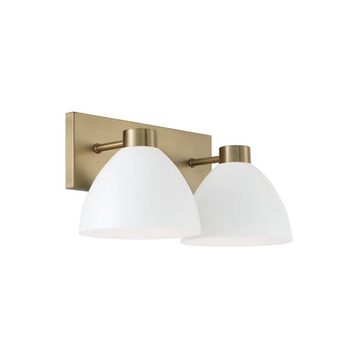 Ross Two Light Vanity in Aged Brass and White