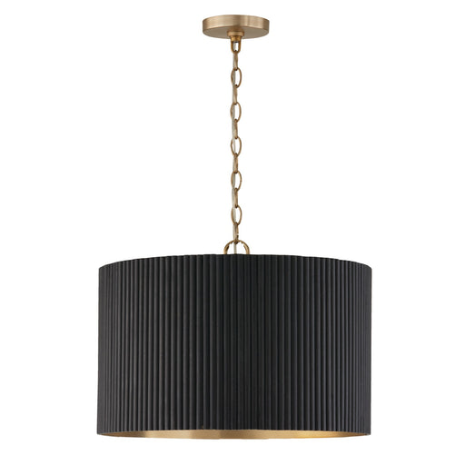 Donovan Four Light Pendant in Black Stain and Matte Brass