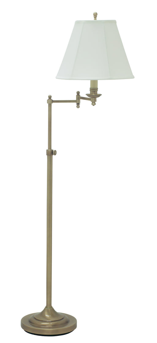 Club Adjustable Antique Brass Floor Lamp with Off-White Linen Softback Shade
