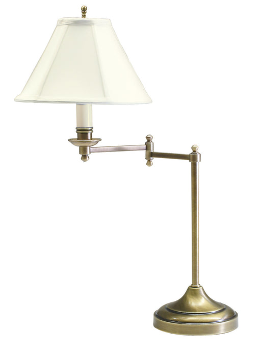 Club 25 Inch Antique Brass Table Lamp with Swing Arm with Off-White Linen Softback Shade